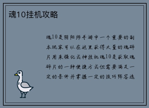 魂10挂机攻略