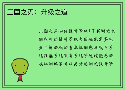 三国之刃:升级之道