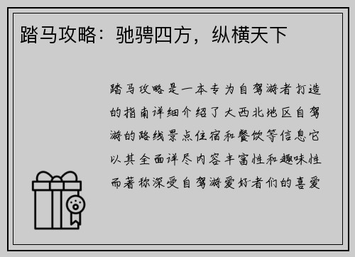 踏马攻略：驰骋四方，纵横天下